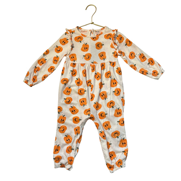 Old Navy Ivory & Orange Pumpkin Print One-Piece Jumpsuit - Size 18-24 Mo