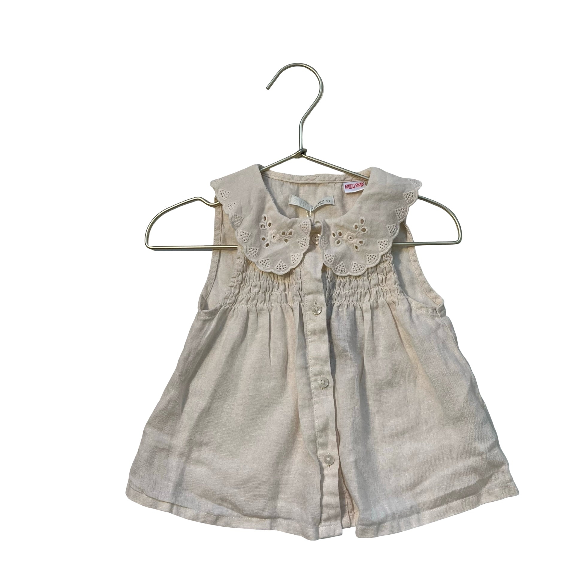 Zara 100% Linen Ivory Blouse, Eyelet Collar - Size 4