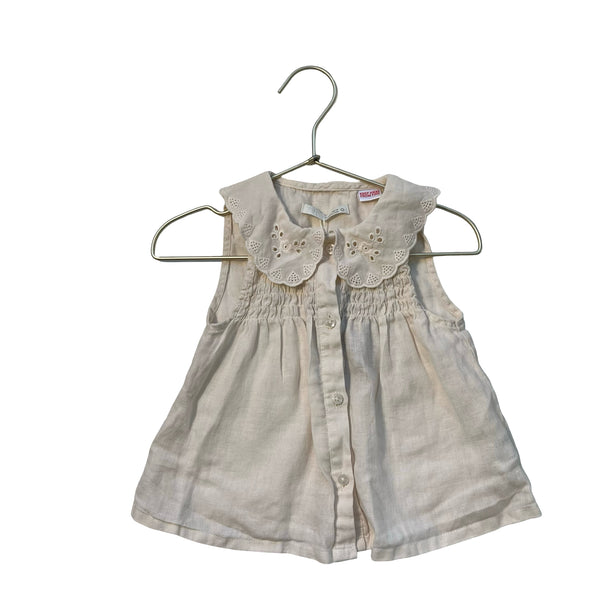 Zara 100% Linen Ivory Blouse, Eyelet Collar - Size 4