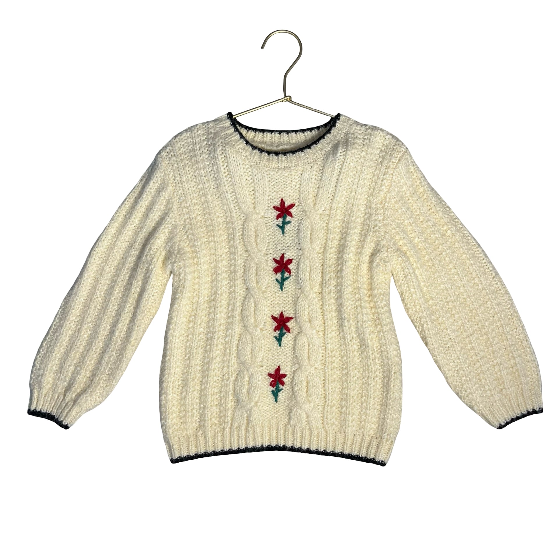 Zara Ivory Cable-Knit Embroidered Flower Sweater - Size 3-4