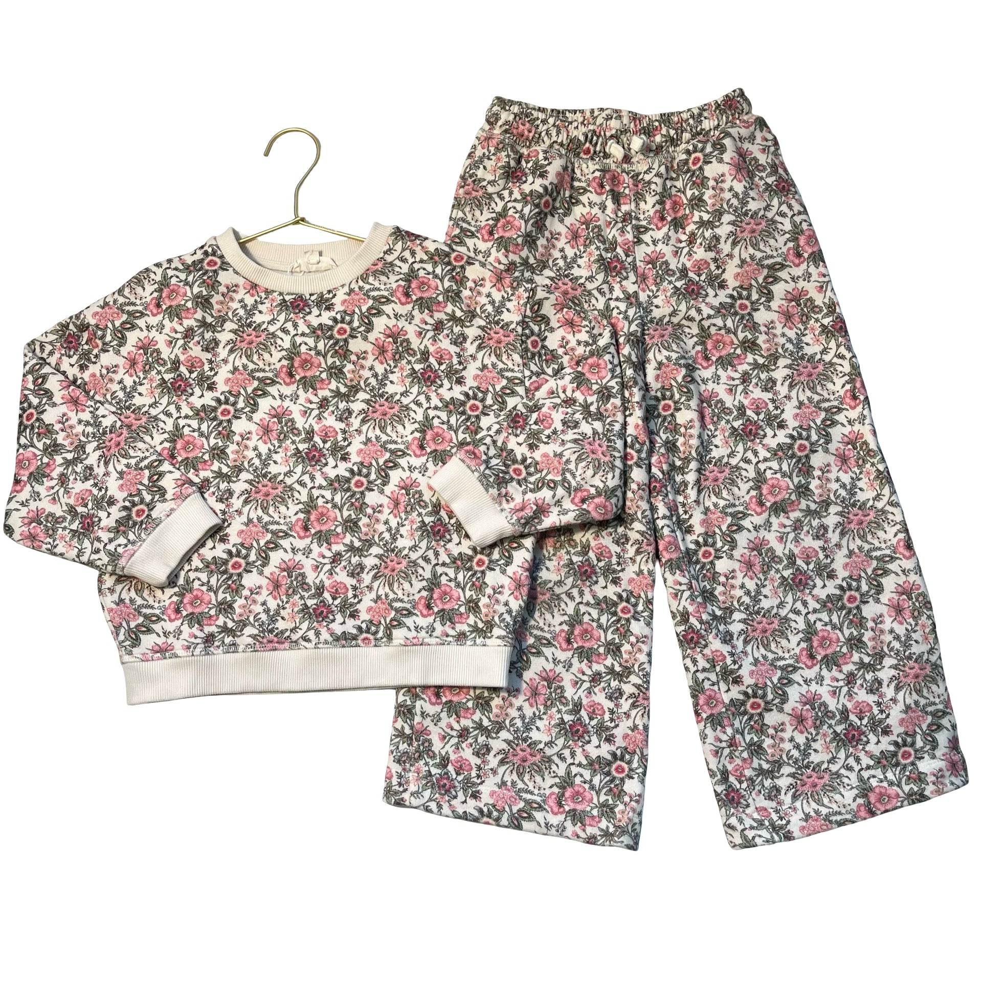 Louise Misha Ivory & Pink Floral Sweatshirt & Wide-Leg Pants Set - Size 7Y