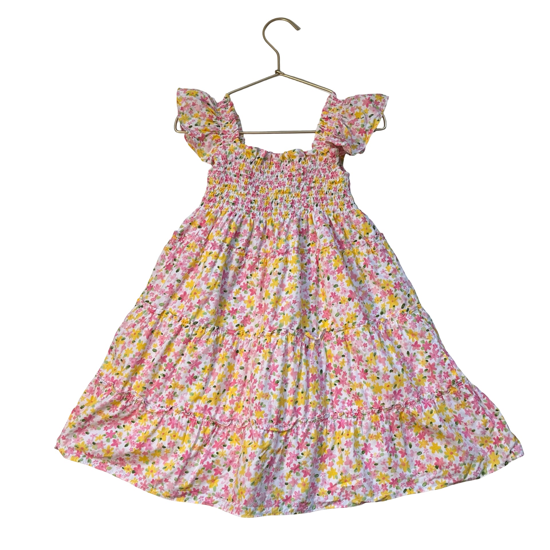 Quince Pink & Yellow Floral Smocked Dress - Size 4T