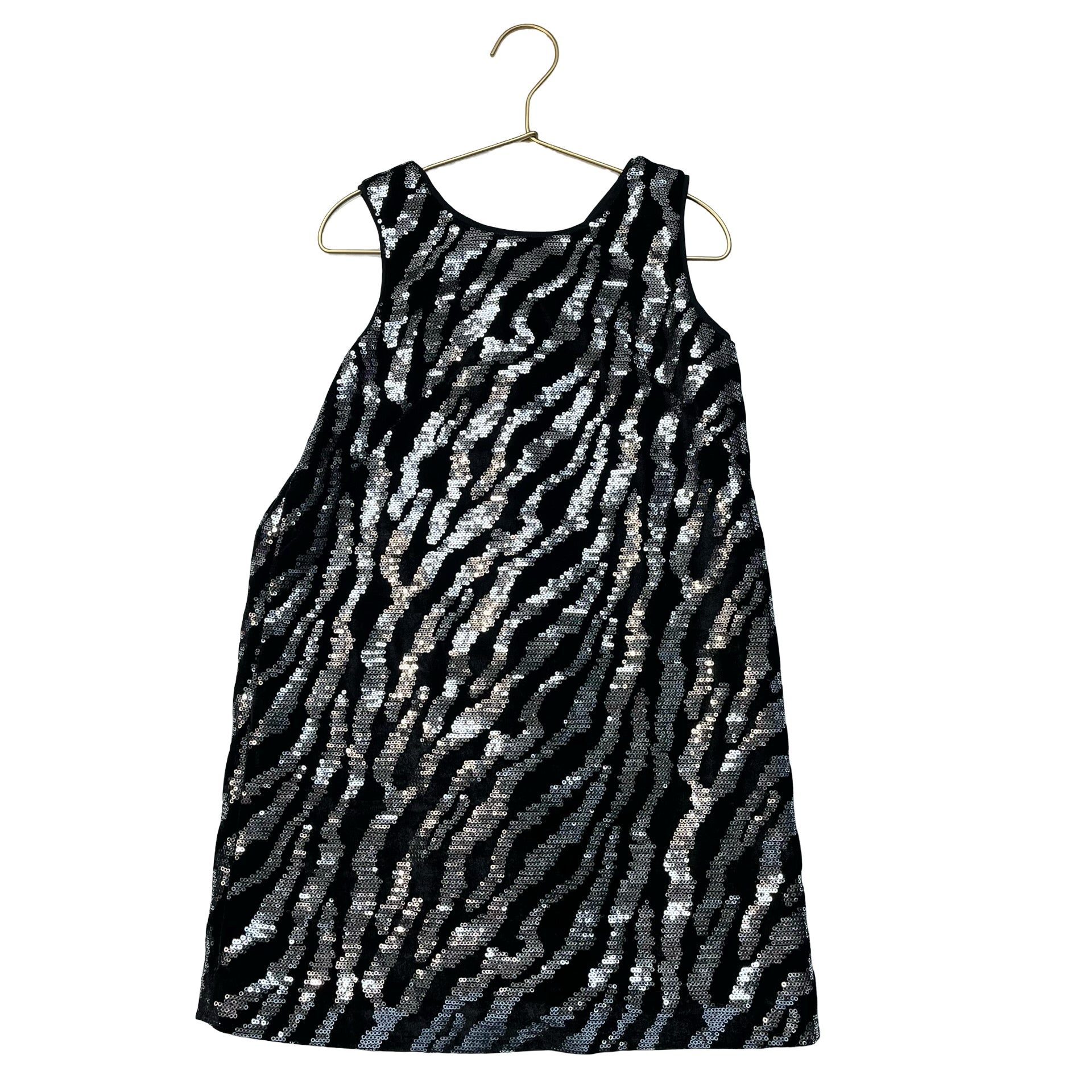 Milly Minis Black Velvet & Silver Sequin Dress - Size 7