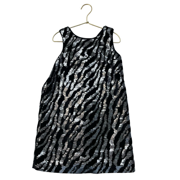 Milly Minis Black Velvet & Silver Sequin Dress - Size 7