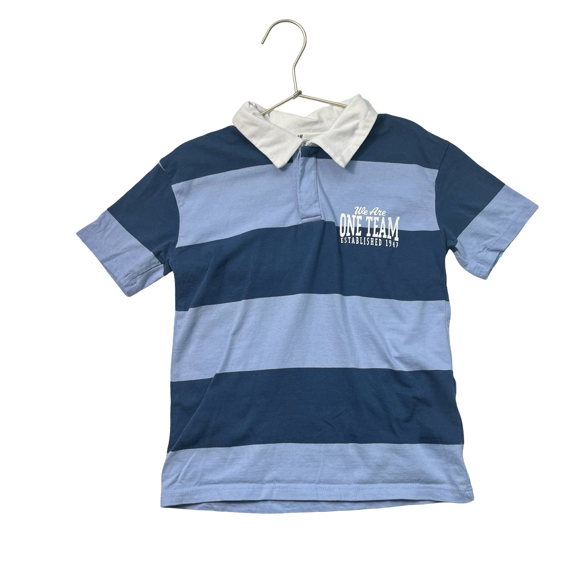 H&M Blue Striped 'One Team' Rugby Shirt - Size 6x/7