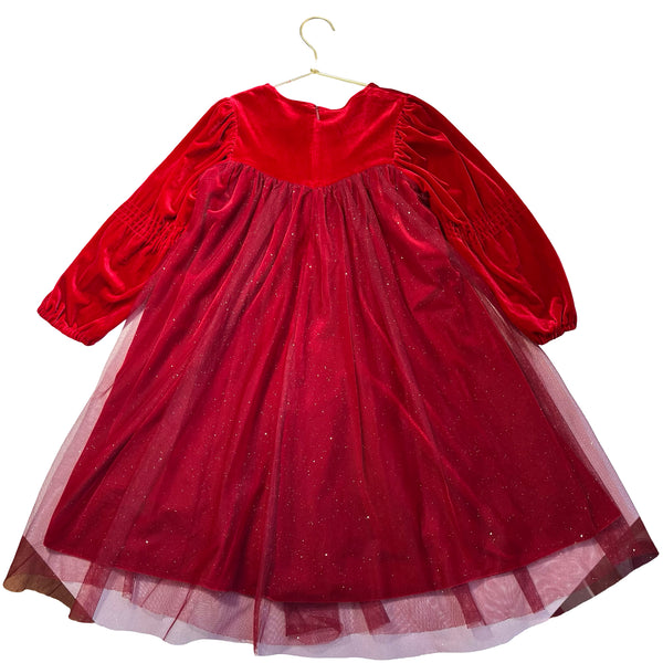 Lulabee Red Velvet & Sparkle Tulle Dress - Size 120 (6-7)