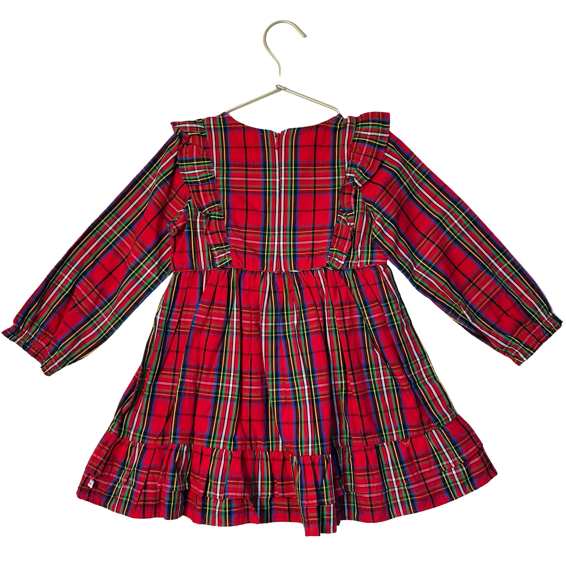Ruffle Butts Red Tartan Plaid Dress, Black Velvet Bows - Size 5