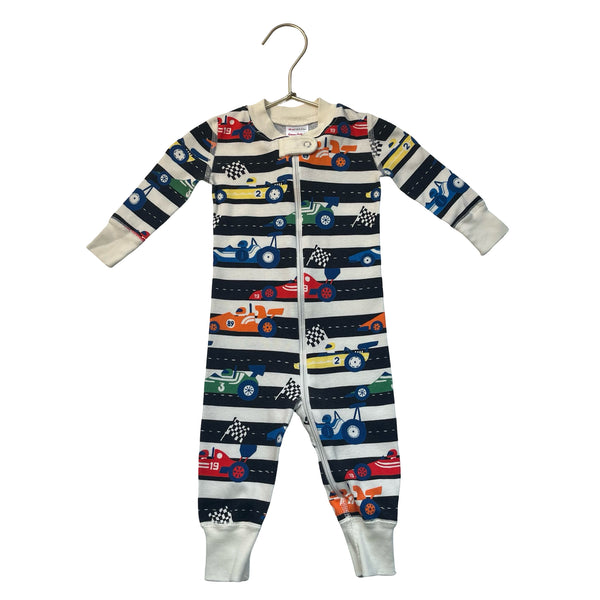 Hanna Andersson Stripe & Race Car Print One-Piece PJS - Size 3-6 Mo