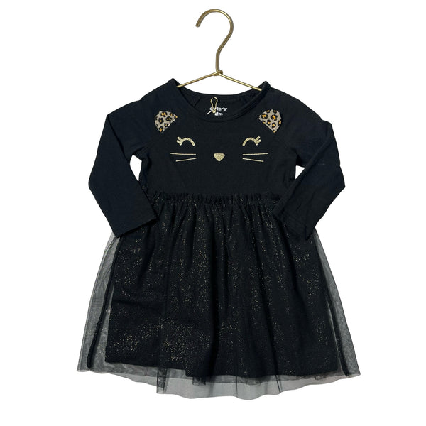Carter's Black Cat Tulle Long Sleeve Dress - Size 12 Months - Bounce Mkt