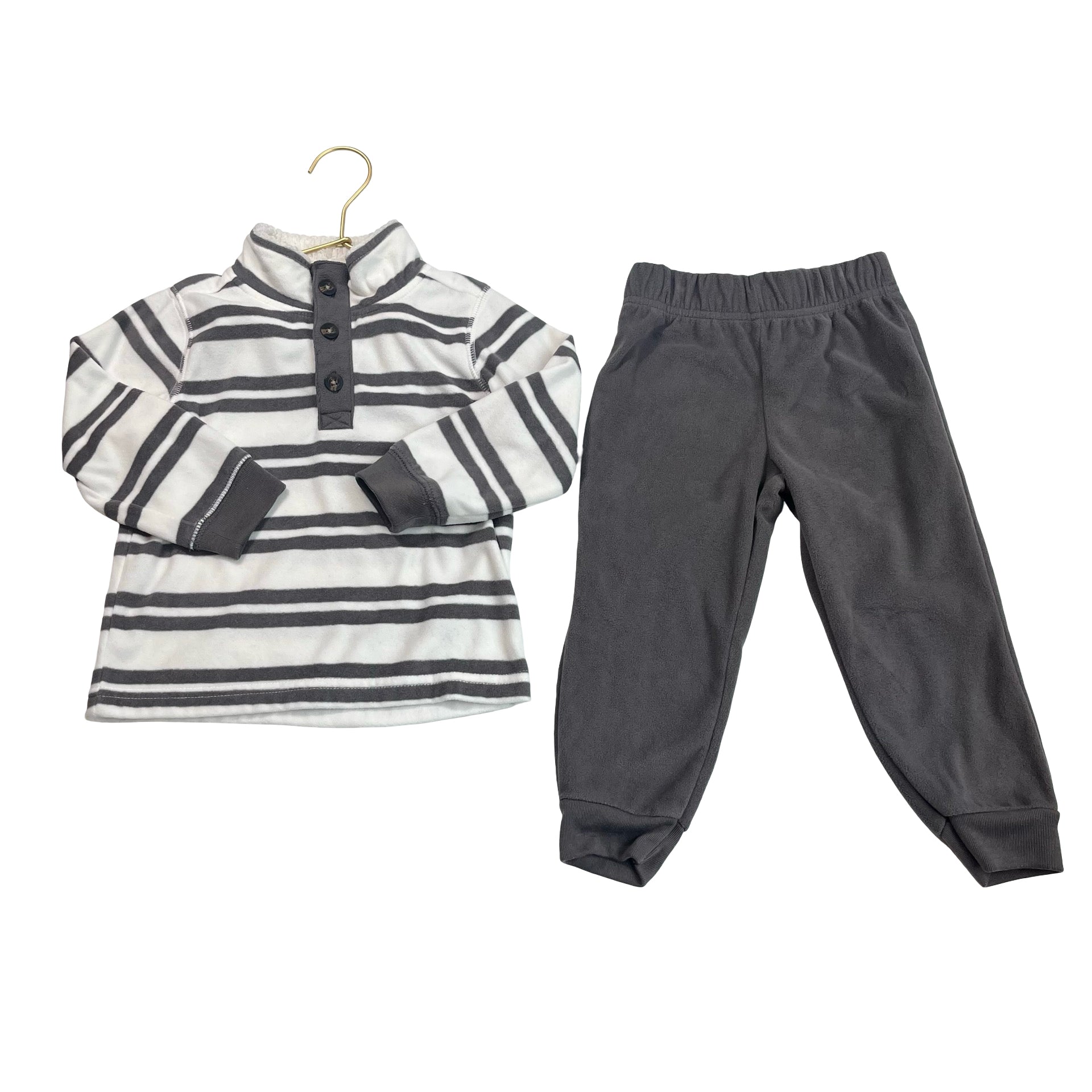 Carter's Fleece Gray Joggers & Striped Ivory Pullover Set - Size 2T - Bounce Mkt