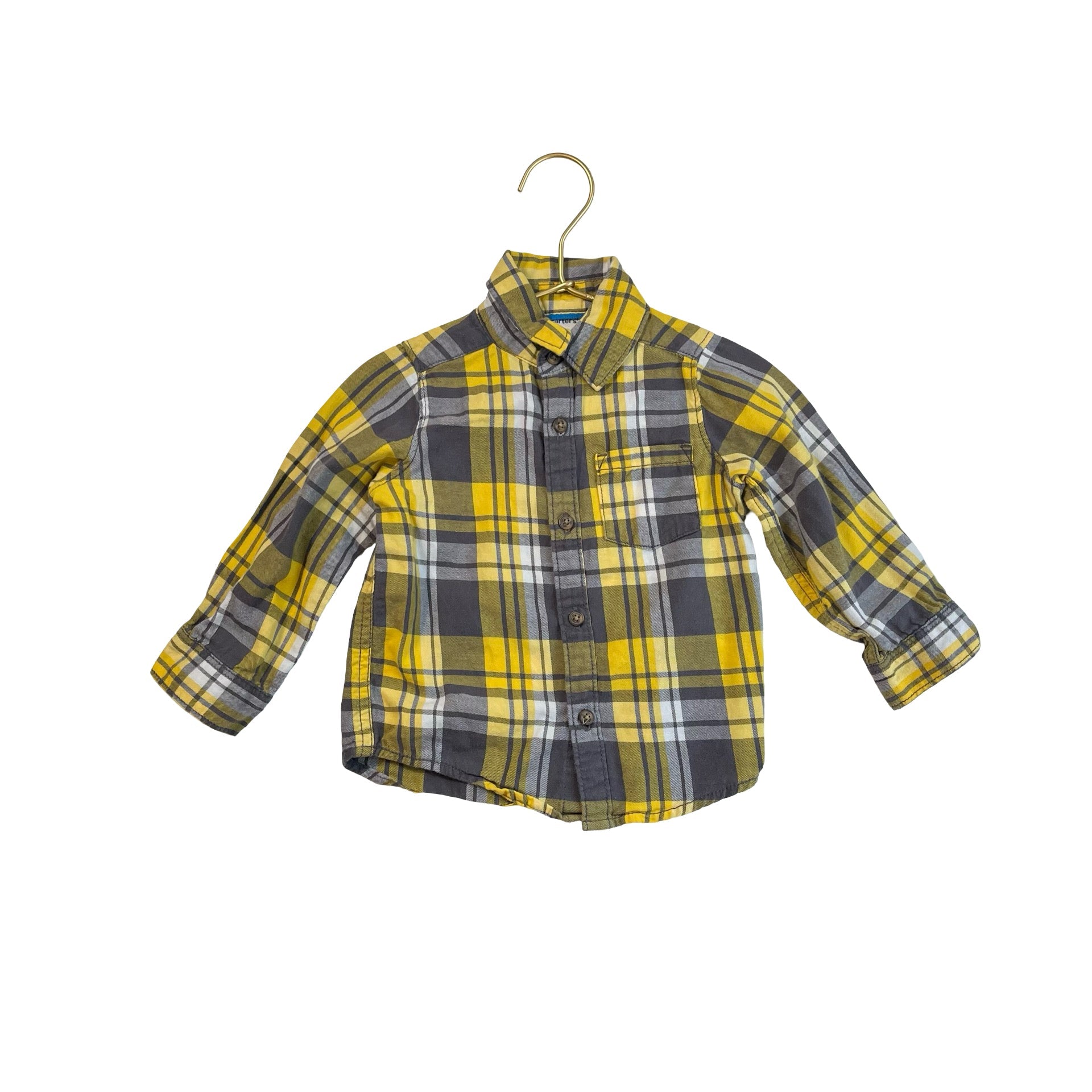 Carter's Gray and Yellow Plaid Button Down Shirt - Size 18 Mo - Bounce Mkt