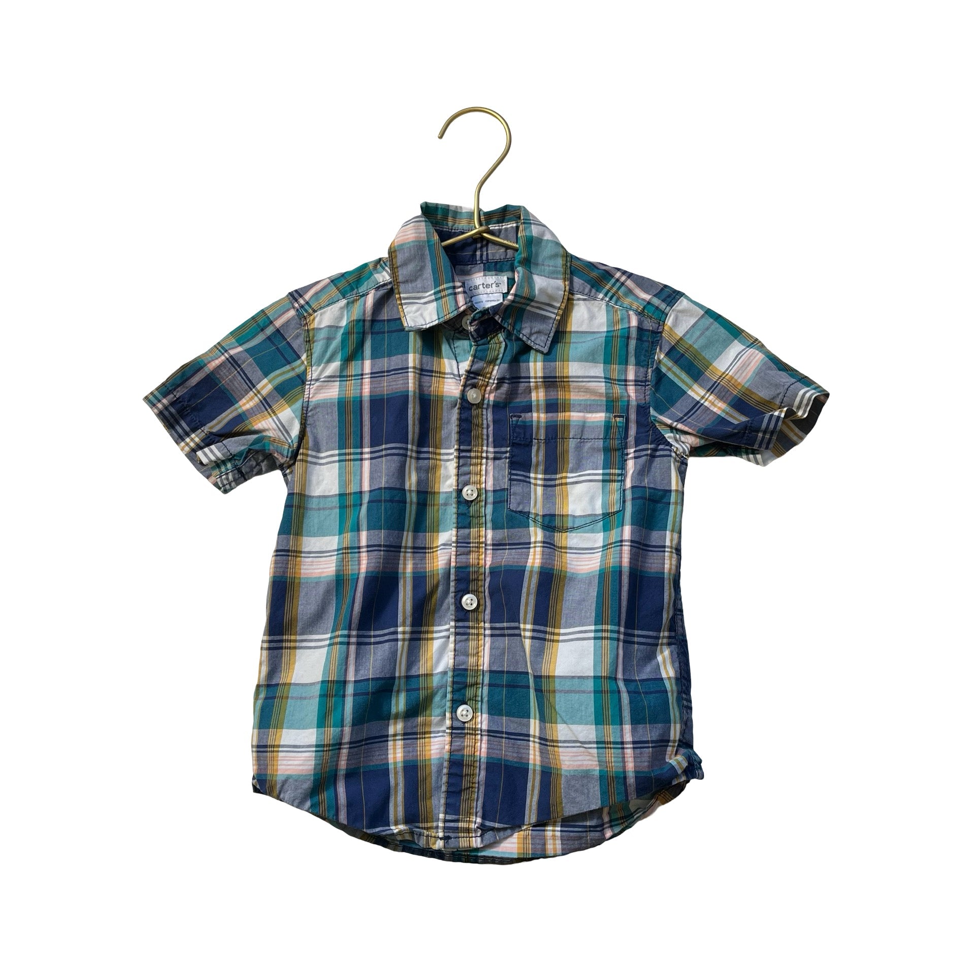 Carter's Navy, Teal & Ivory Plaid Short Sleeve Button Down Shirt - Size 2 - Bounce Mkt