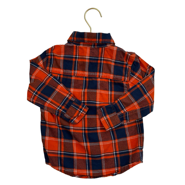 Carter's Orange, Navy Plaid Flannel Button Down - Size 2T - Bounce Mkt