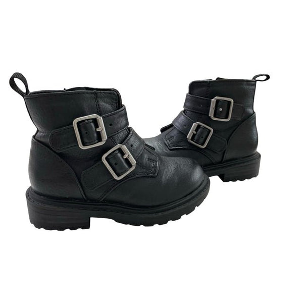 Cat & Jack Black Faux Leather Buckle Ankle Boots - Size 6 - Bounce Mkt