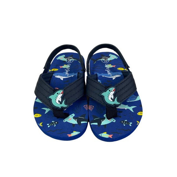 Cat & Jack Navy Shark Flip Flops - Size 7/8 - Bounce Mkt