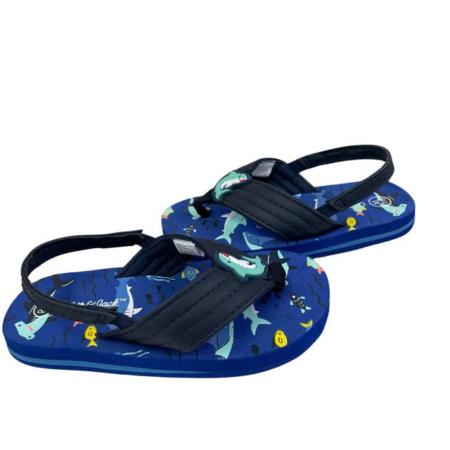 Cat & Jack Navy Shark Flip Flops - Size 7/8 - Bounce Mkt