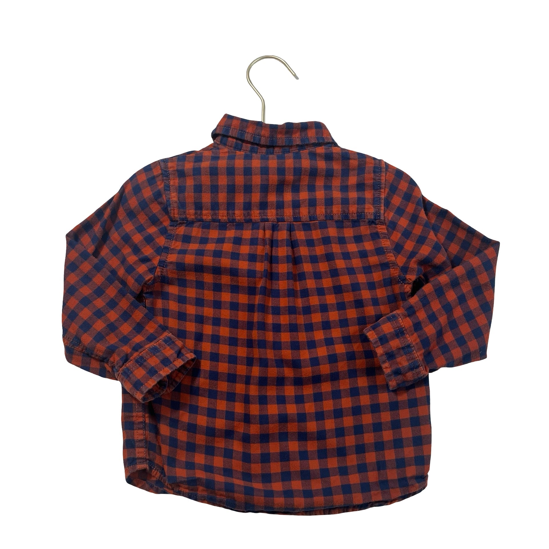 Cat & Jack Orange & Navy Check Flannel Button Down - Size 3T - Bounce Mkt
