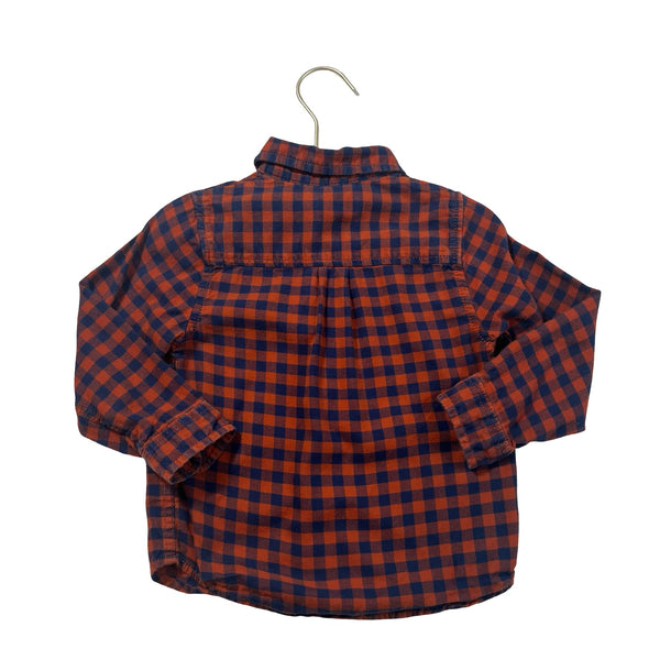 Cat & Jack Orange & Navy Check Flannel Button Down - Size 3T - Bounce Mkt