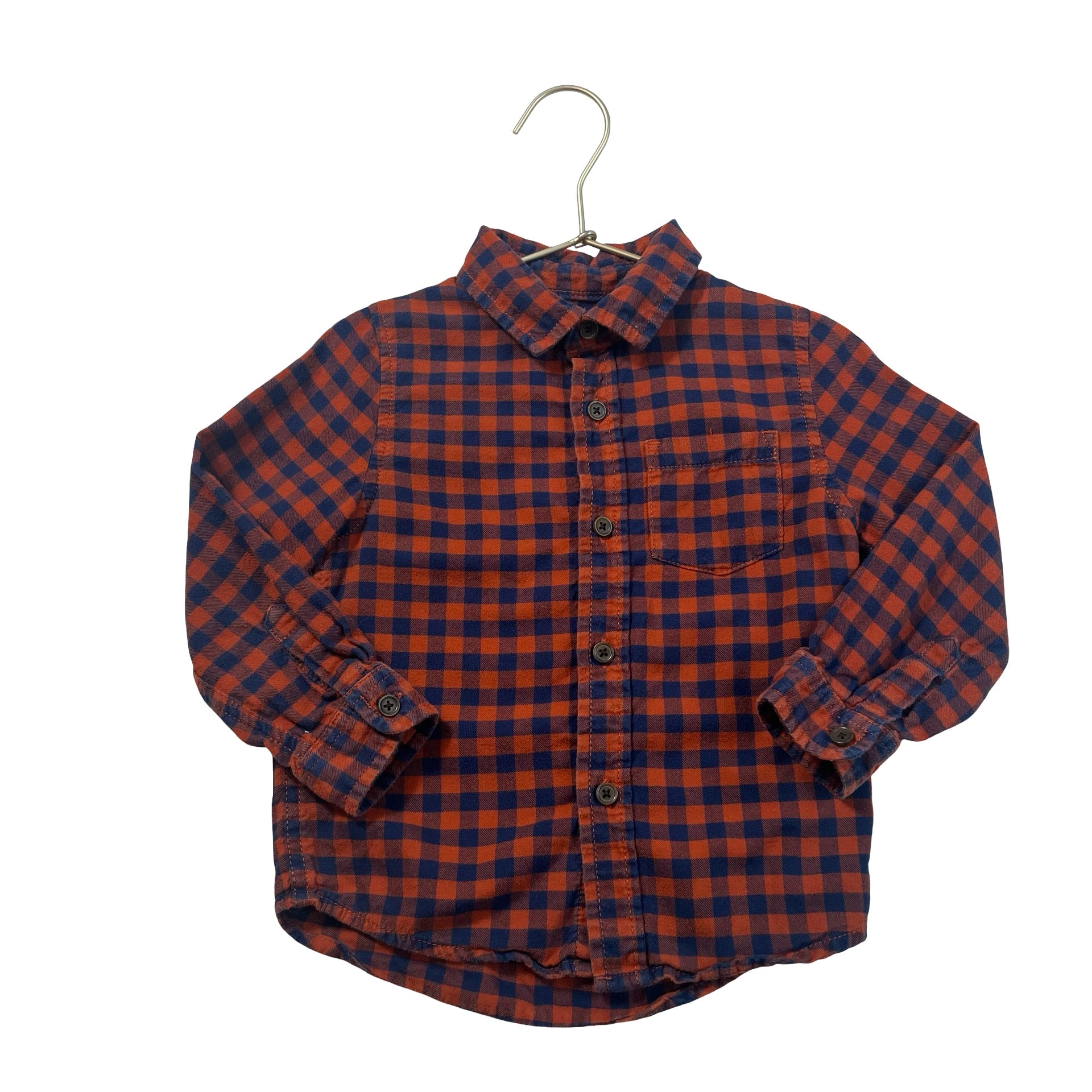 Cat & Jack Orange & Navy Check Flannel Button Down - Size 3T - Bounce Mkt