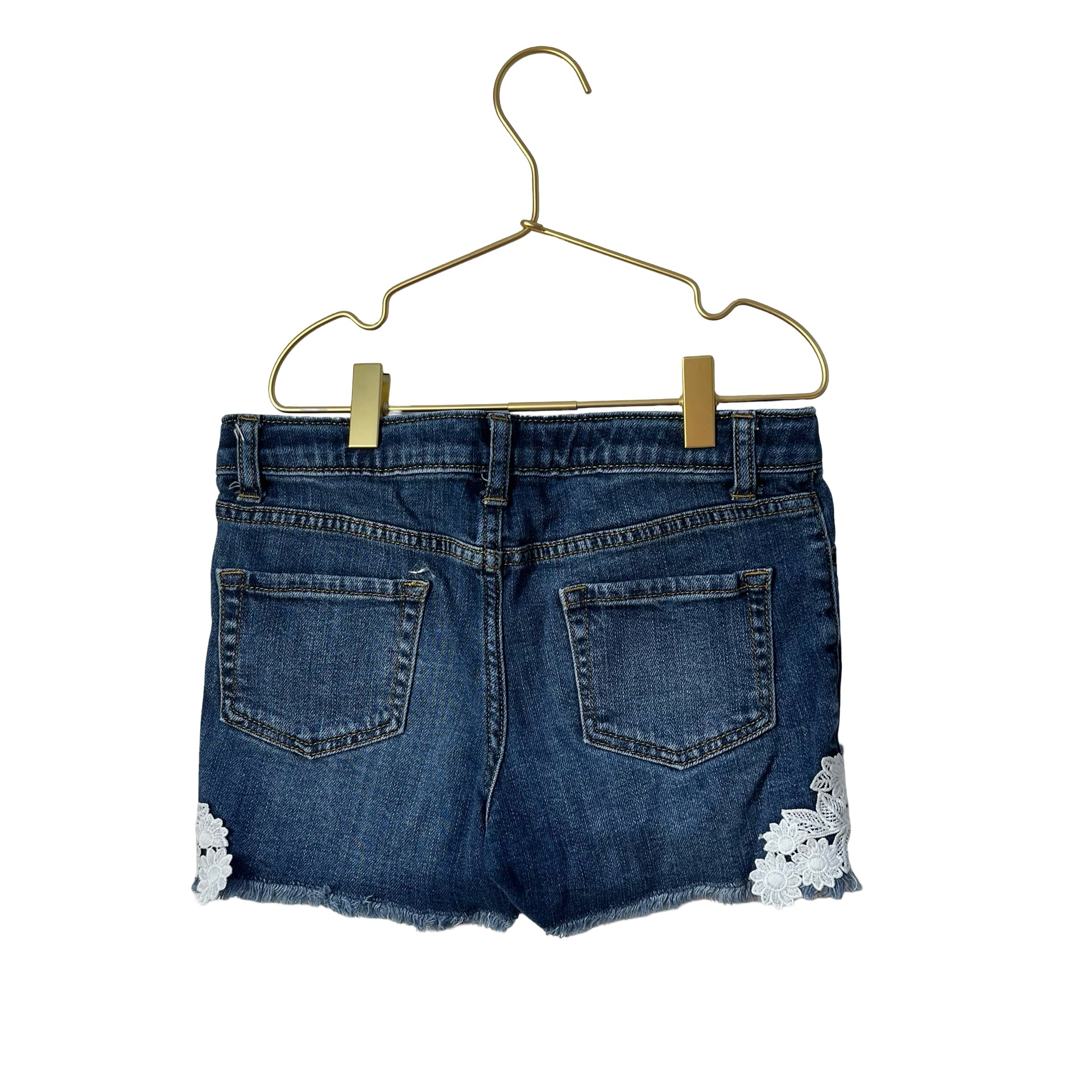 Cat & Jack Raw Hem Denim Shorts, Lace Accents - Size L 10 - 12 - Bounce Mkt