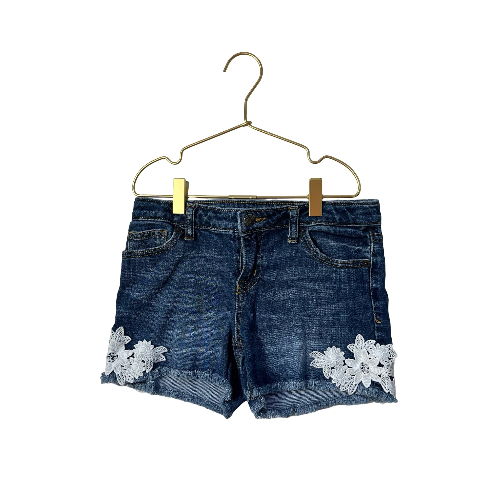 Cat & Jack Raw Hem Denim Shorts, Lace Accents - Size L 10 - 12 - Bounce Mkt