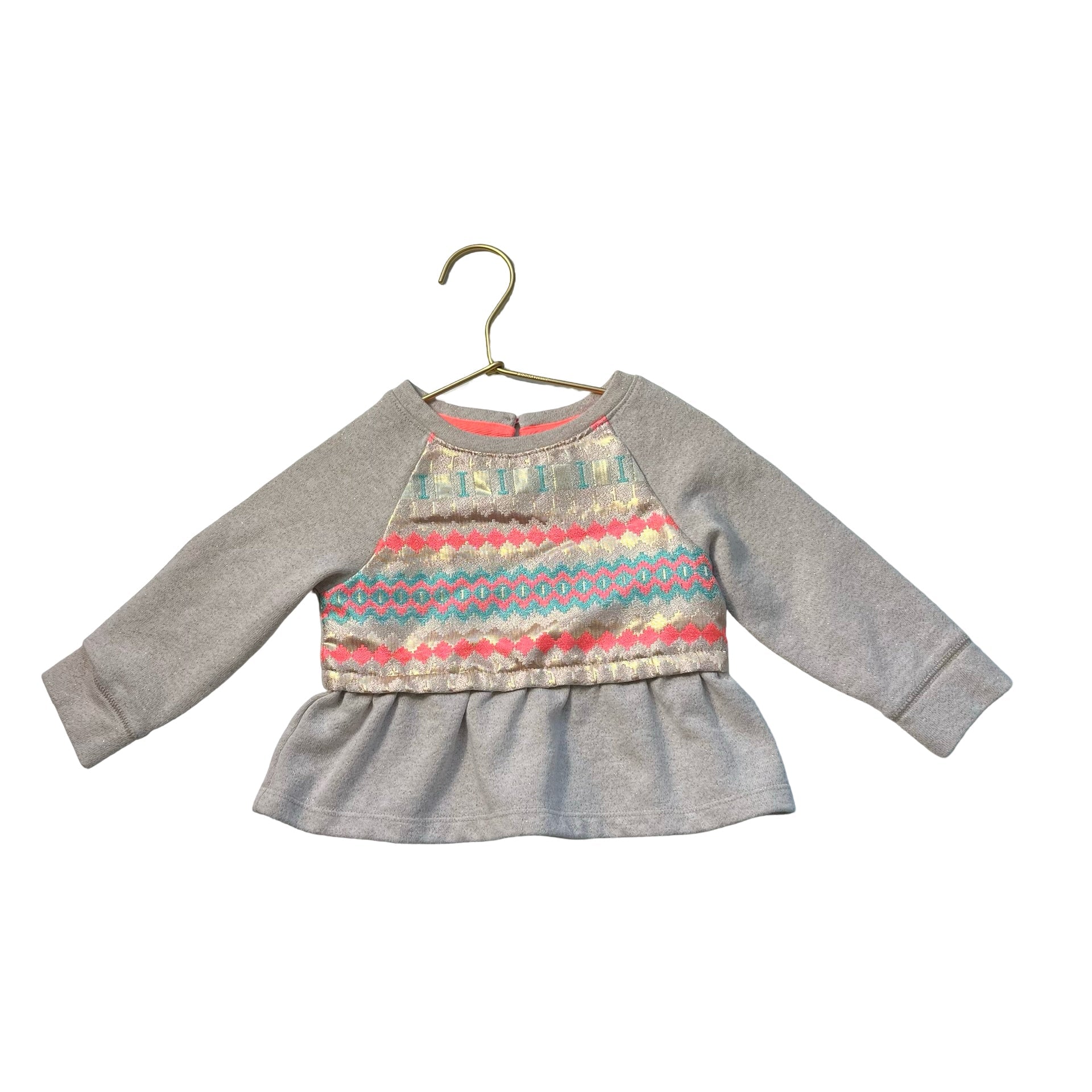 Cat & Jack Tan, Hot Pink, Gold, Aqua Metallic Top - Size 12 Mo - Bounce Mkt