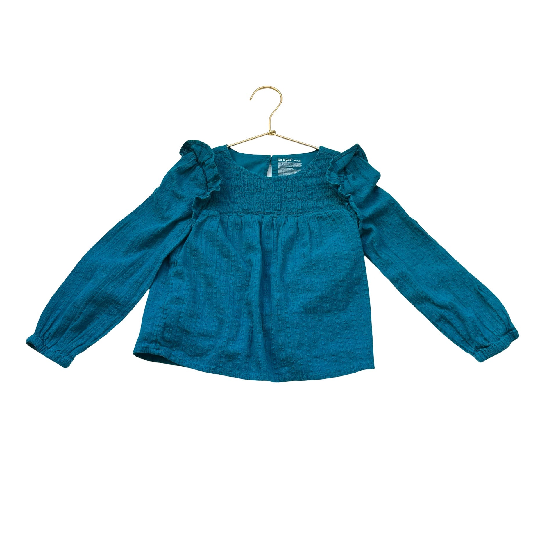 Cat & Jack Teal Textured Long Sleeve Blouse - Size XS 4/5 - Bounce Mkt