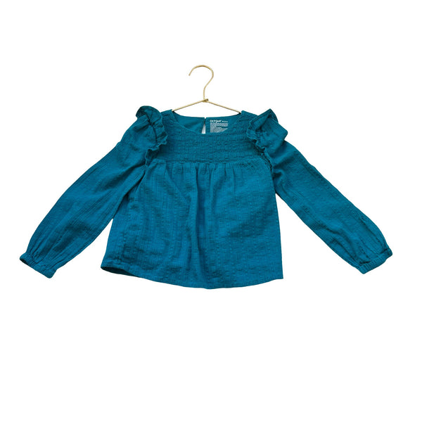 Cat & Jack Teal Textured Long Sleeve Blouse - Size XS 4/5 - Bounce Mkt