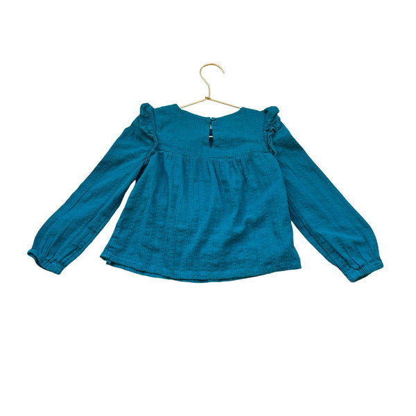 Cat & Jack Teal Textured Long Sleeve Blouse - Size XS 4/5 - Bounce Mkt