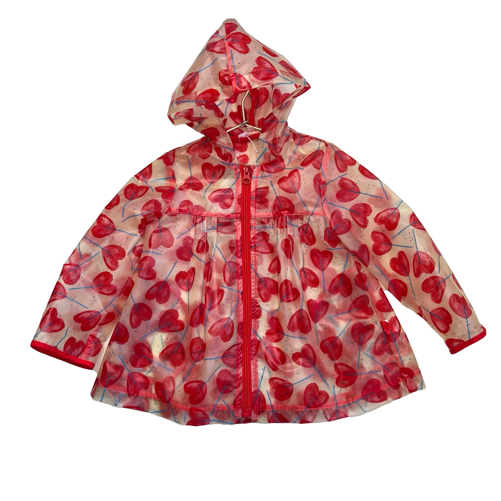 Catimini Clear & Red Heart Print Rain Jacket - Size 2 - Bounce Mkt