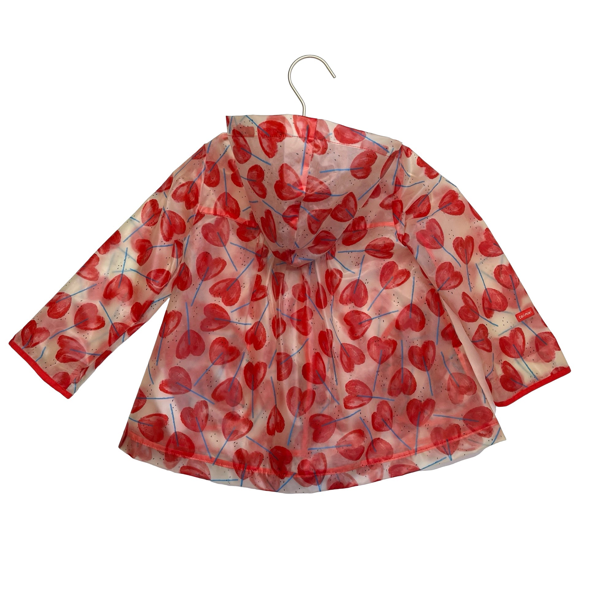 Catimini Clear & Red Heart Print Rain Jacket - Size 2 - Bounce Mkt