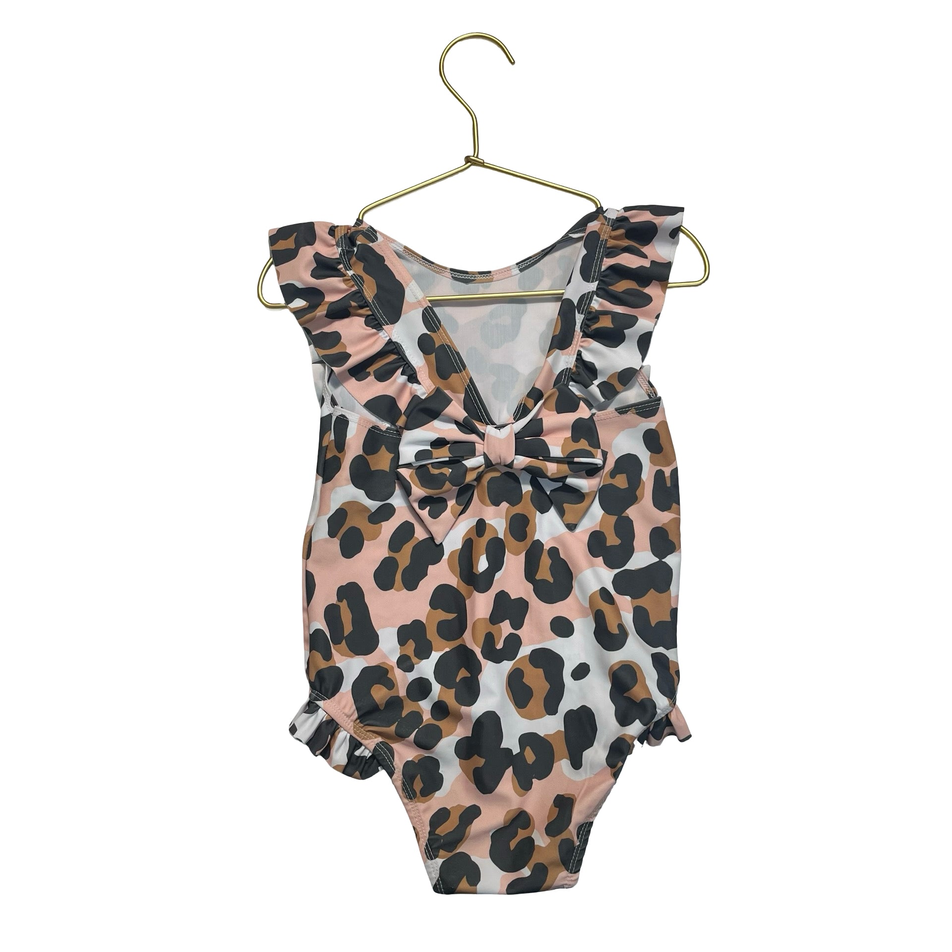 Mud Pie White, Peach, Brown, Black Leopard Print Swim Suit - Size 5T