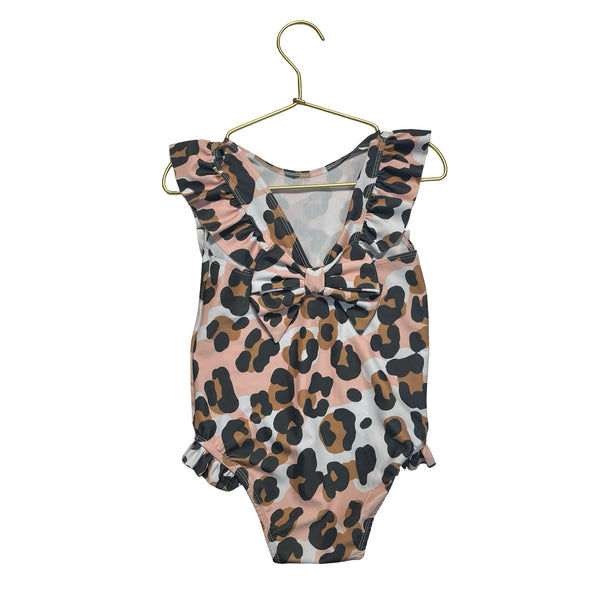 Mud Pie White, Peach, Brown, Black Leopard Print Swim Suit - Size 5T