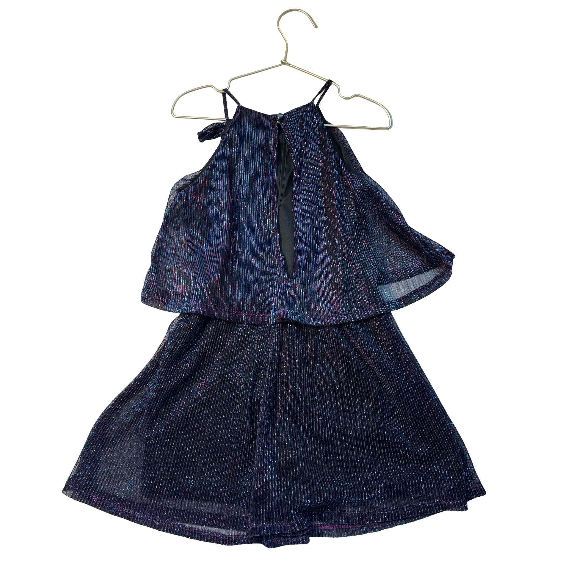 Ava & Yelly Black, Blue, Purple Metallic Romper - Size 8