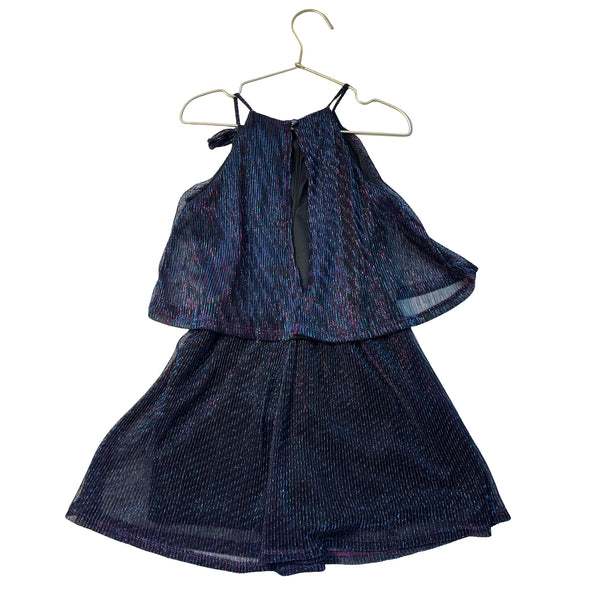 Ava & Yelly Black, Blue, Purple Metallic Romper - Size 8