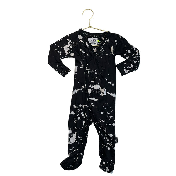Nununu Black & White Splatter Print Distressed Footed One-Piece - Size 6-12 Mo