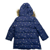 Boden Navy & Gold Foil Dot Faux Fur Hood Toggle Jacket - Size 2-3Y