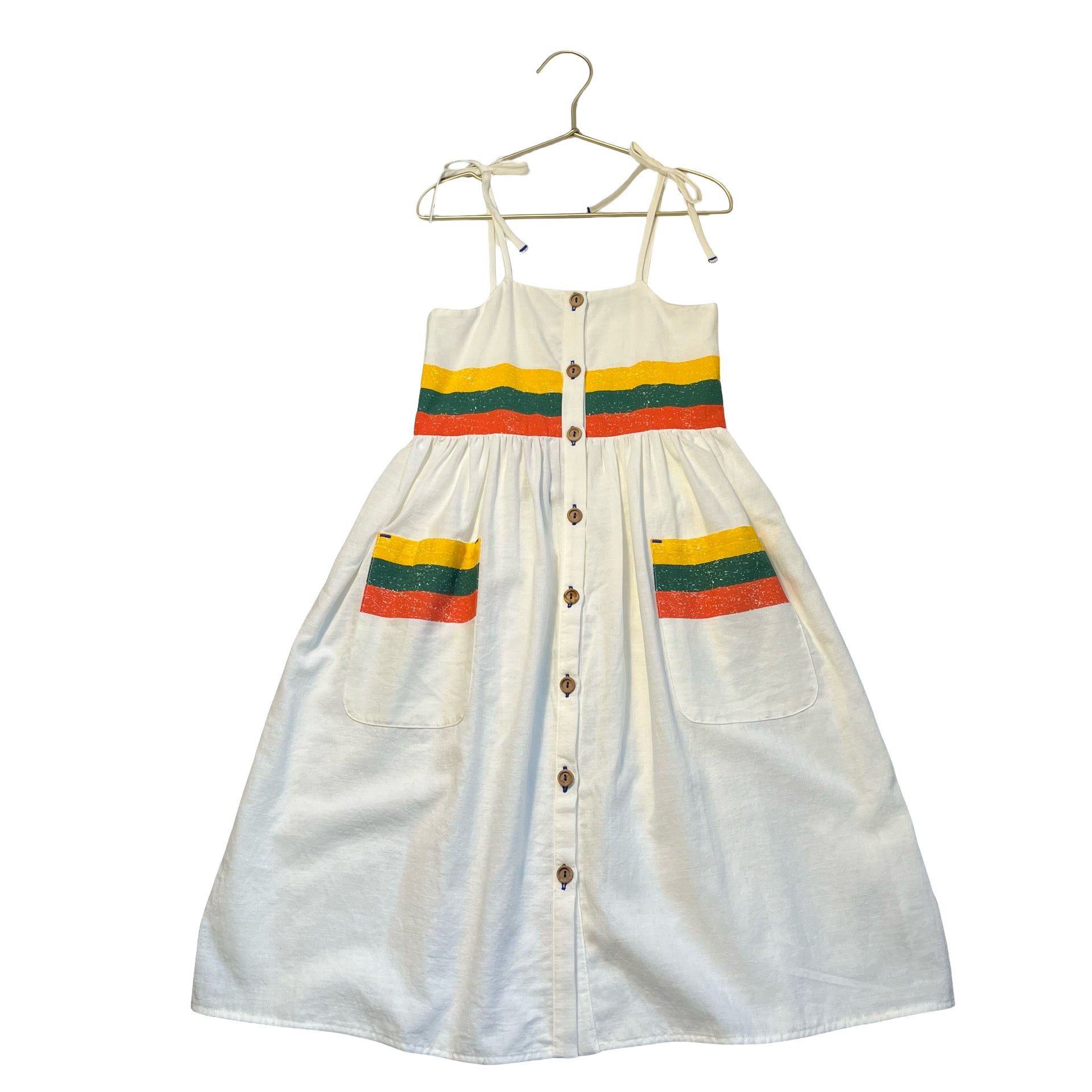 Piupiuchick Ivory, Yellow, Green, Orange Striped Dress - Size 6Y