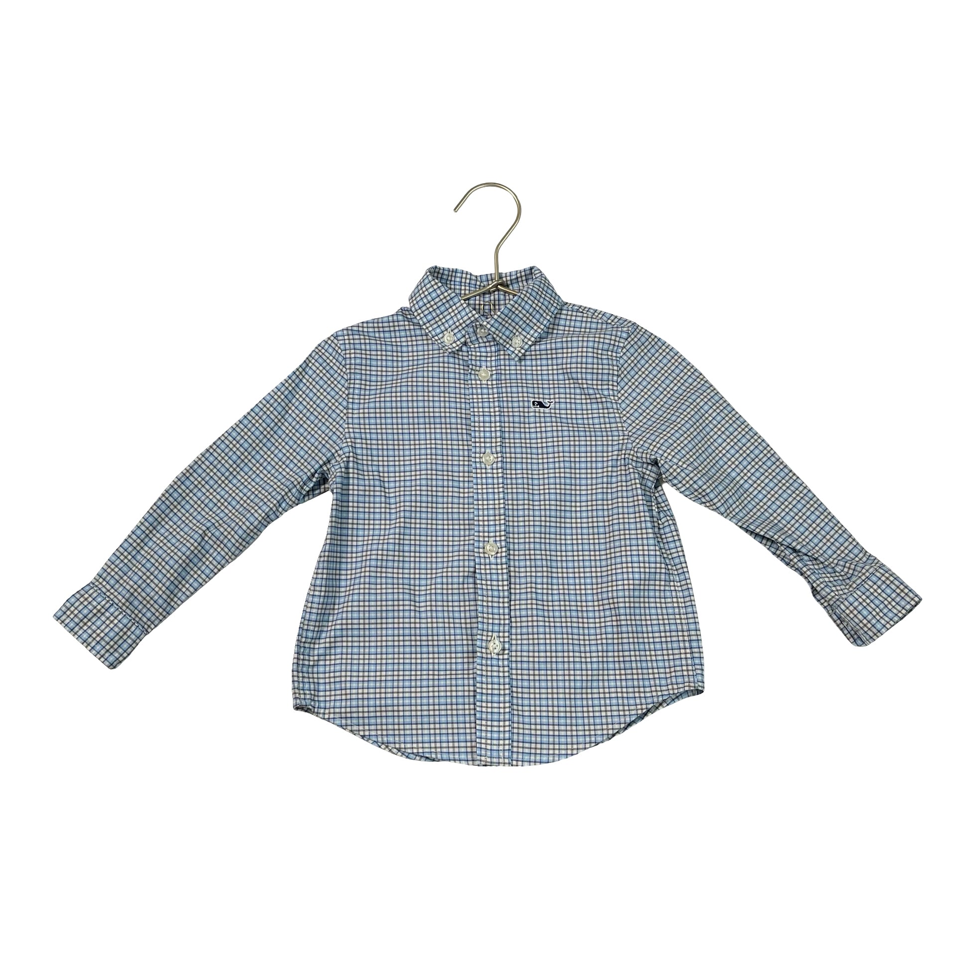 Vineyard Vines On-The-Go Performance Blue, Ivory, Gray Plaid Button Down - 2T