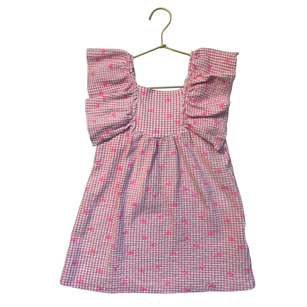 Zara Pink Check Bow Print Dress - Size 6