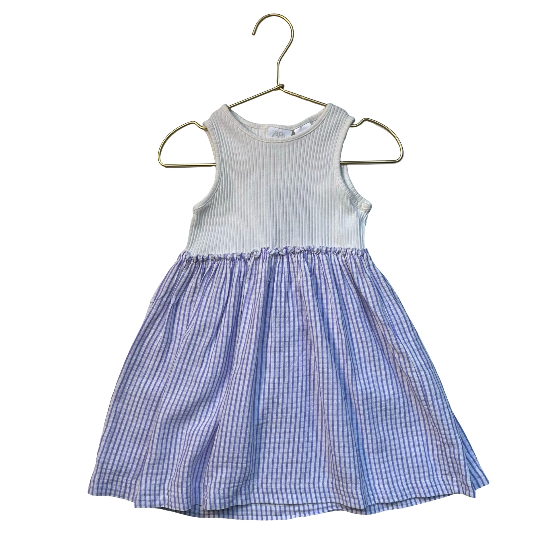 Zara Ivory Ribbed & Purple Striped Dress - Size 2-3