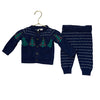 Janie and Jack Navy Cotton Christmas Tree Cardigan Sweater & Knit Pants - 3-6 Mo