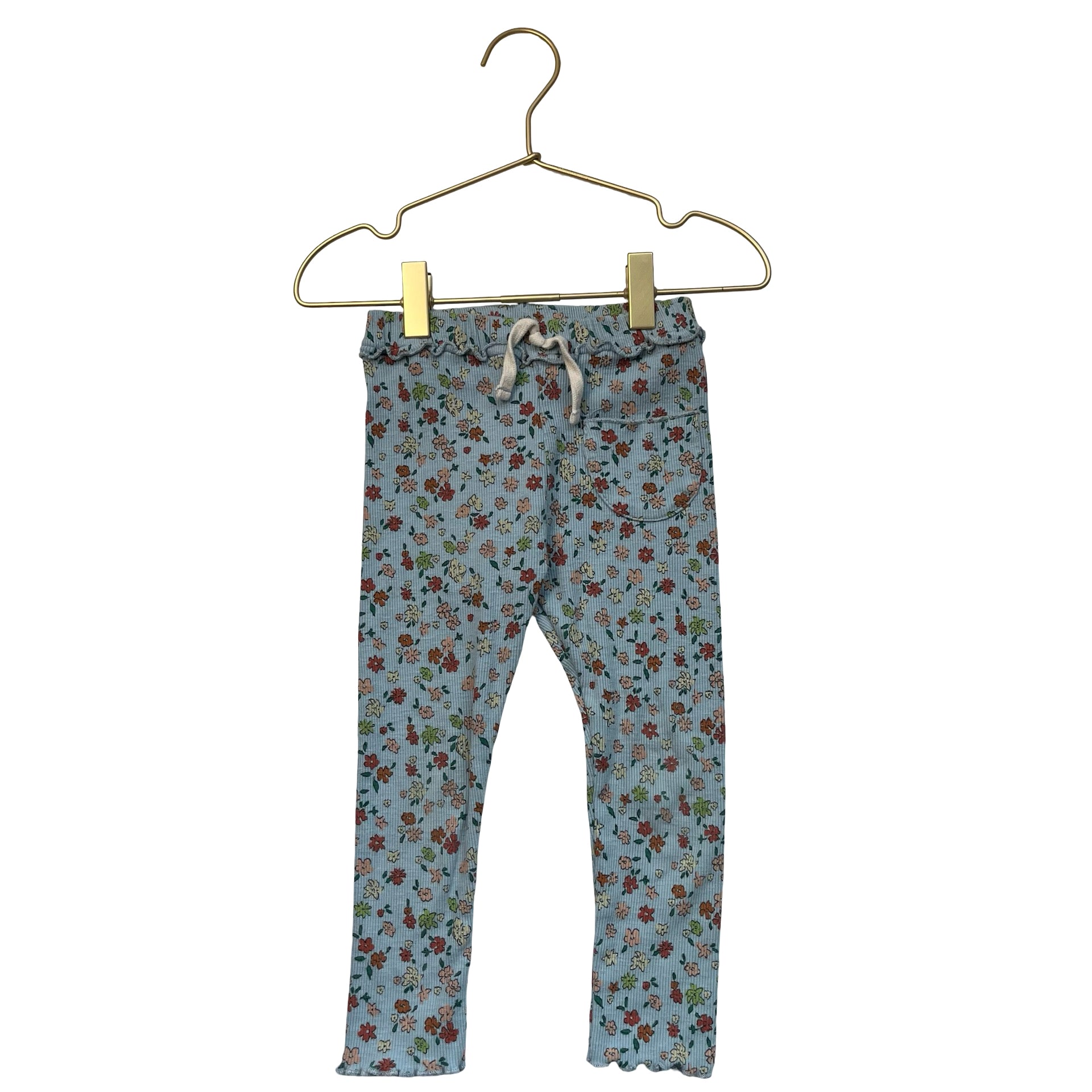 Zara Light Blue Flower Print Ribbed Leggings - Size 3-4Y