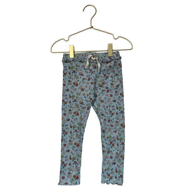 Zara Light Blue Flower Print Ribbed Leggings - Size 3-4Y