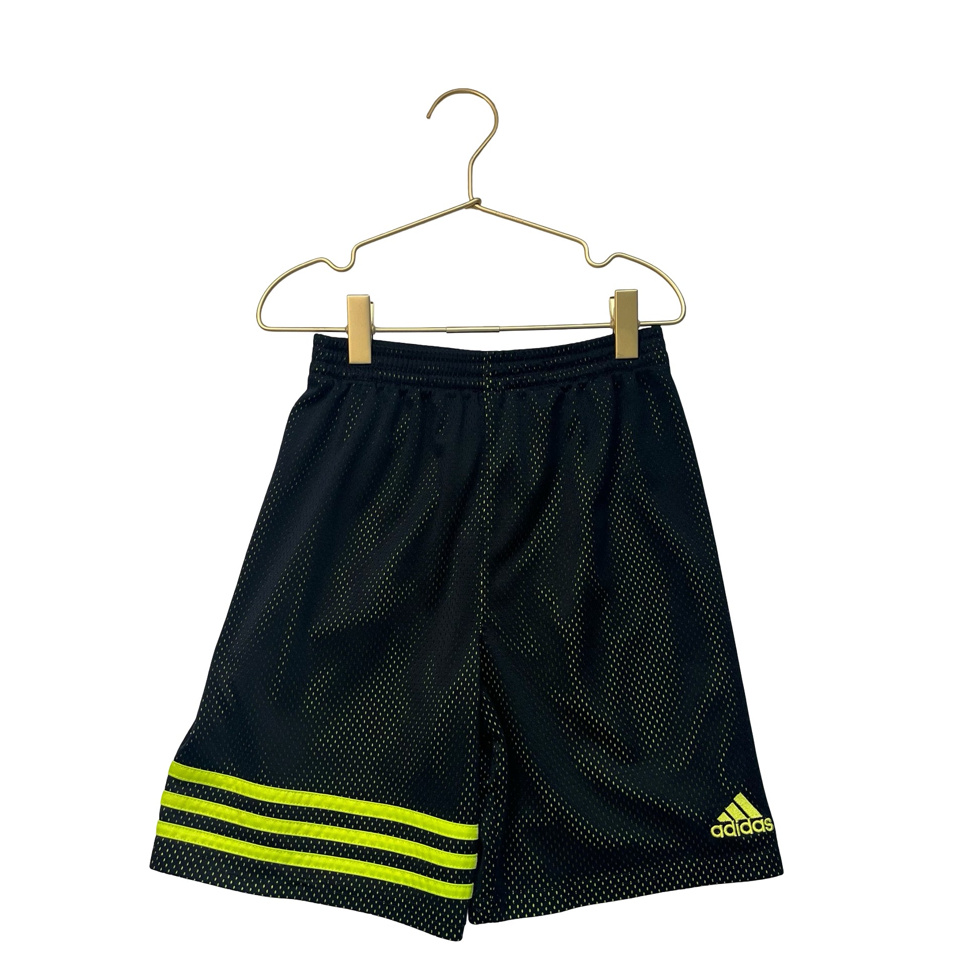 Adidas Black & Neon Green Mesh Athletic Shorts - Size 7X