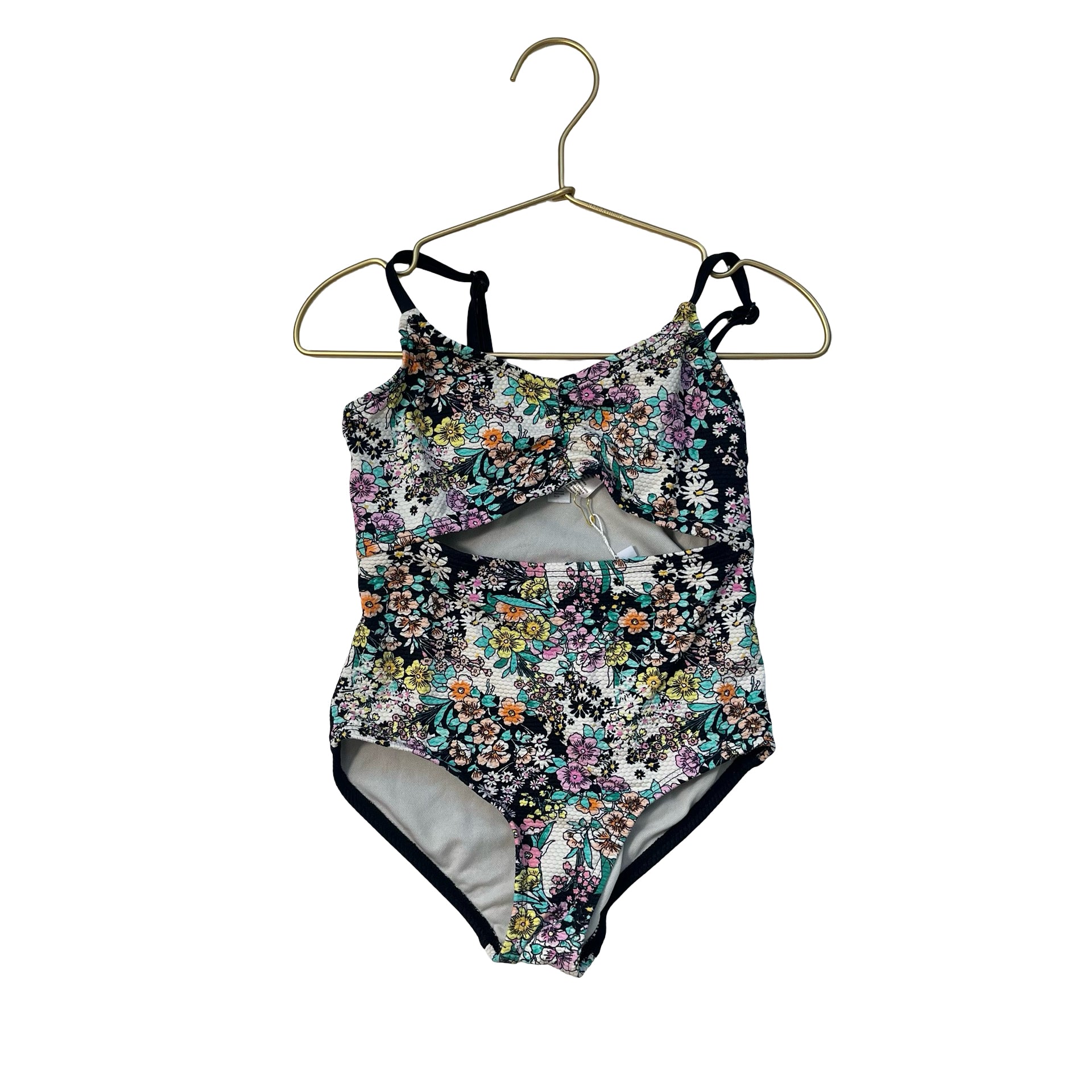 Art Class Black & Colorful Floral Cut-Out Swim Suit - Size XS 4-5