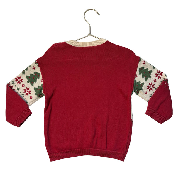 H&M Ivory, Red, Green Christmas Pattern Cotton Sweater - Size 2T