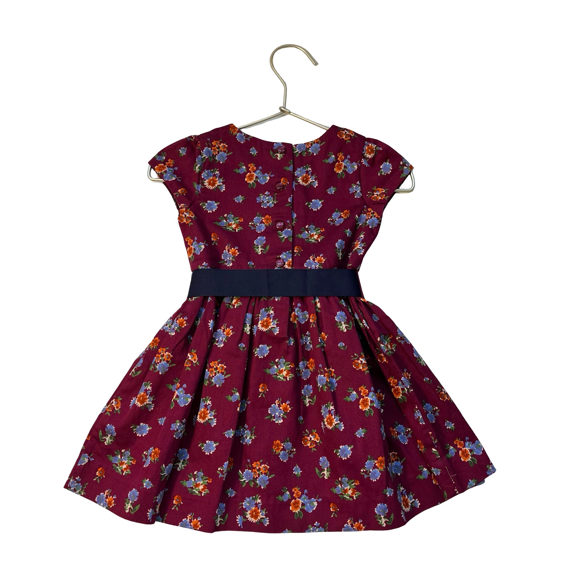 Ralph Lauren Burgundy Floral & Navy Sash Short Sleeve Dress - Size 12 Months
