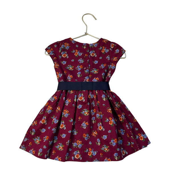 Ralph Lauren Burgundy Floral & Navy Sash Short Sleeve Dress - Size 12 Months