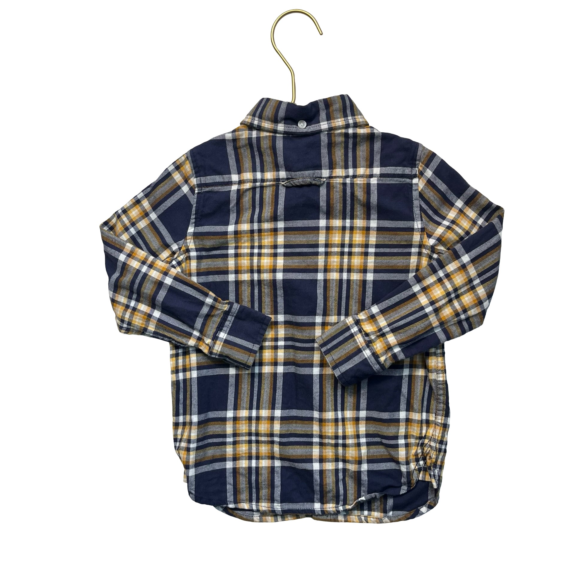 Janie and Jack Navy, Yellow, Ivory Plaid Brushed Cotton Button Down Shirt - 3